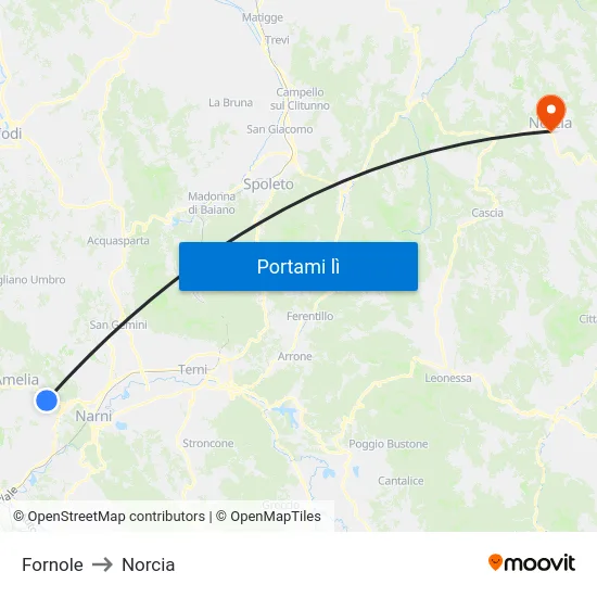Fornole to Norcia map