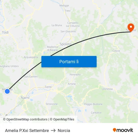 Amelia P.Xxi Settembre to Norcia map