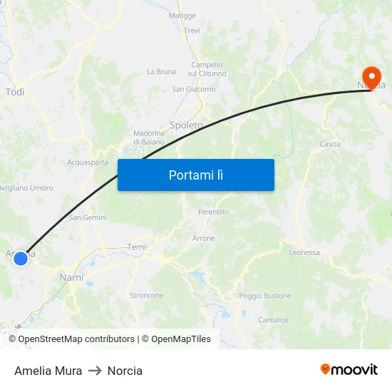 Amelia Mura to Norcia map