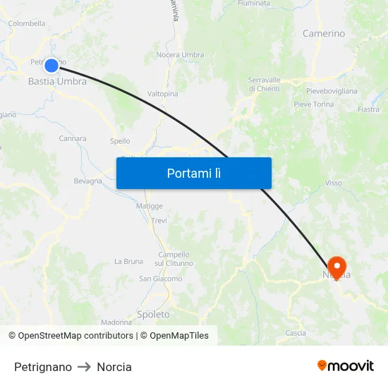 Petrignano to Norcia map