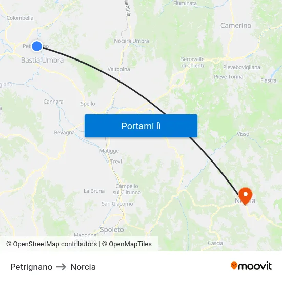 Petrignano to Norcia map