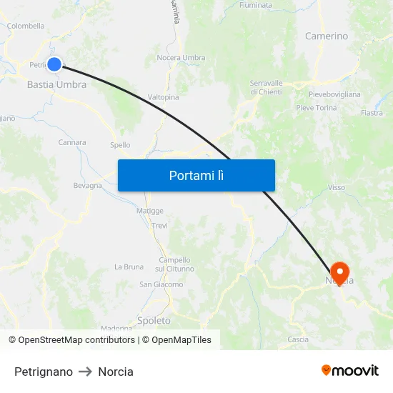 Petrignano to Norcia map