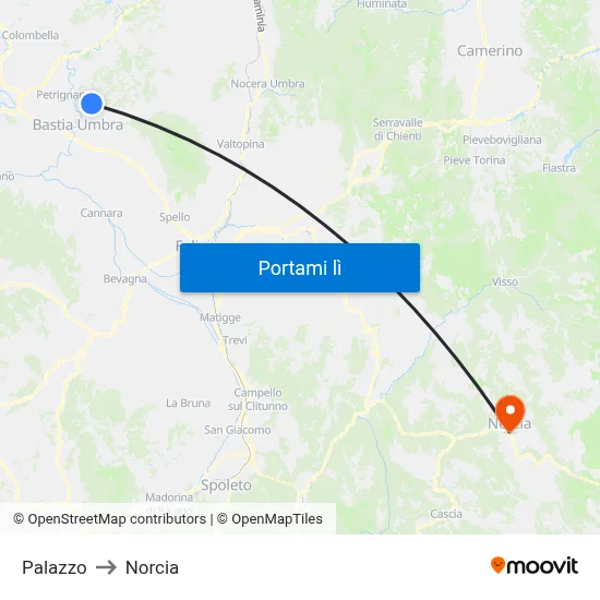 Palazzo to Norcia map