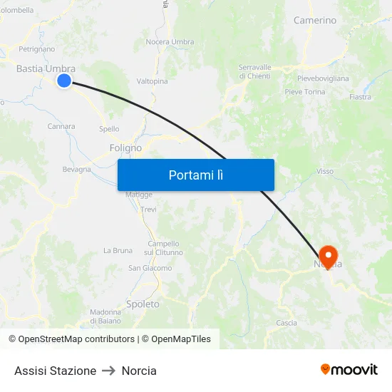 Assisi Stazione to Norcia map