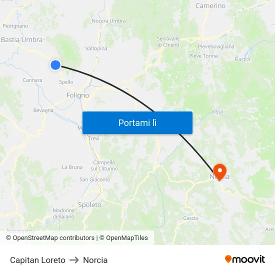 Capitan Loreto to Norcia map