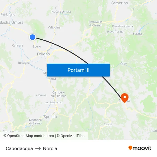 Capodacqua to Norcia map