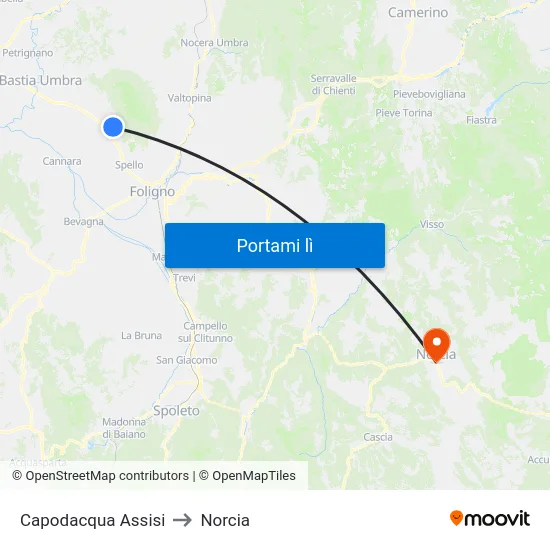 Capodacqua Assisi to Norcia map