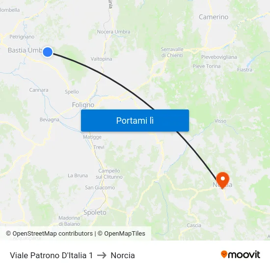 Viale Patrono D'Italia 1 to Norcia map