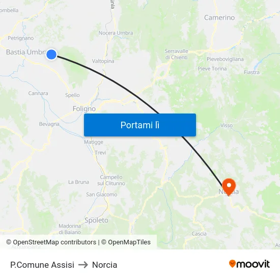 P.Comune Assisi to Norcia map