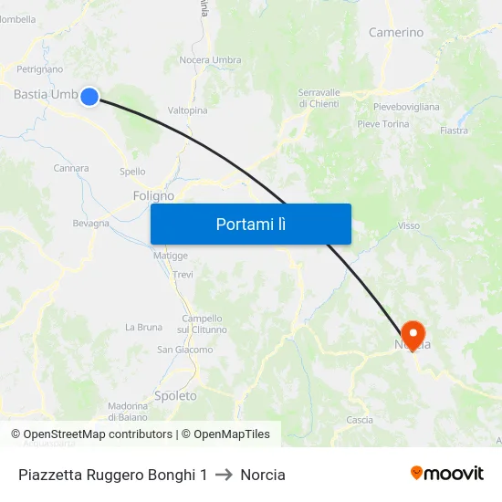 Piazzetta Ruggero Bonghi 1 to Norcia map
