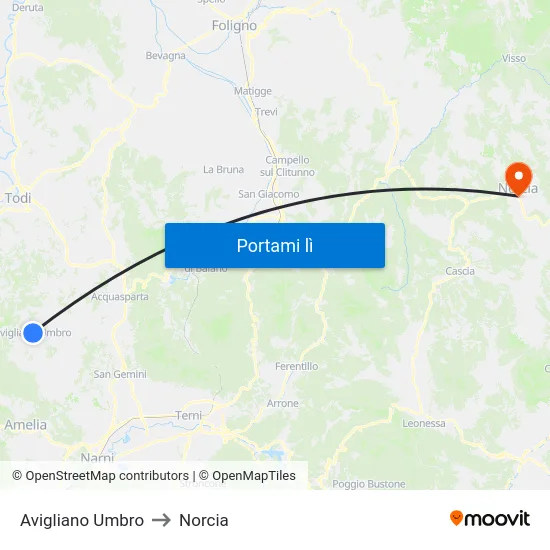 Avigliano Umbro to Norcia map