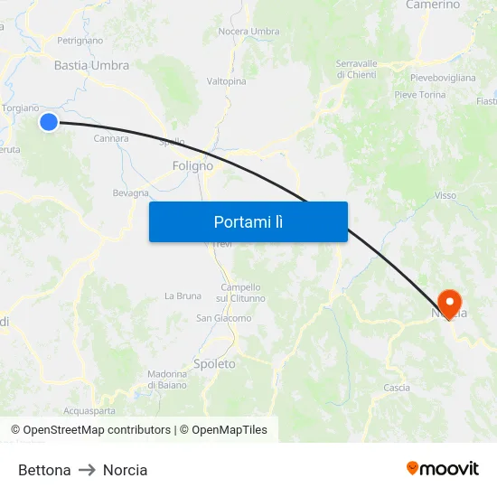 Bettona to Norcia map