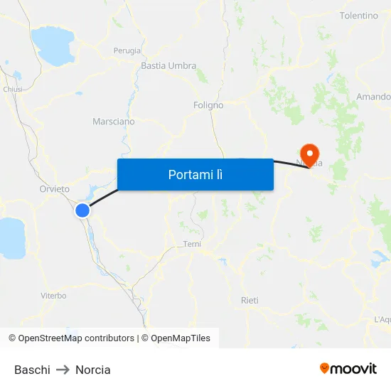 Baschi to Norcia map
