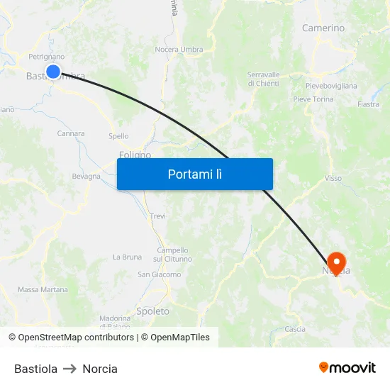 Bastiola to Norcia map