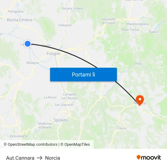 Aut.Cannara to Norcia map