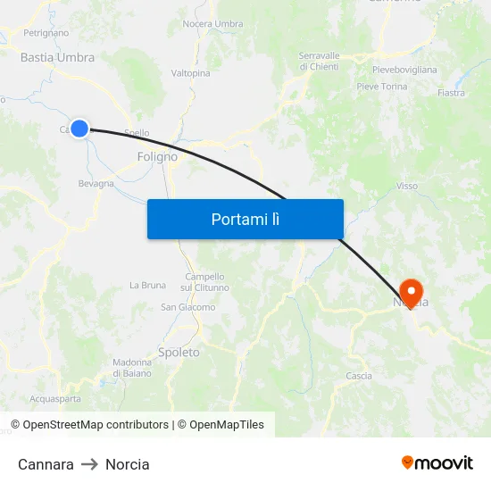 Cannara to Norcia map