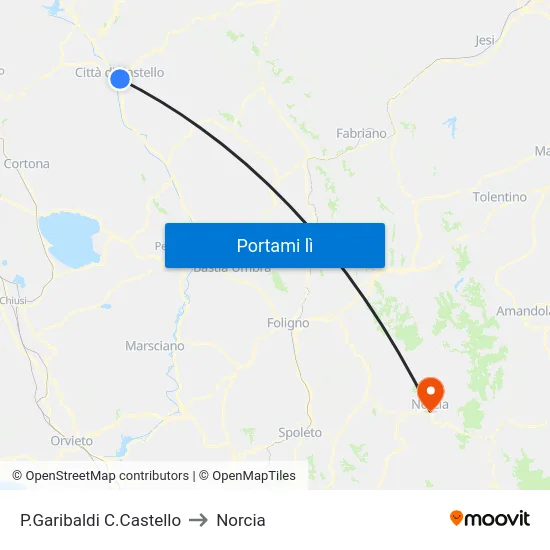 P.Garibaldi C.Castello to Norcia map