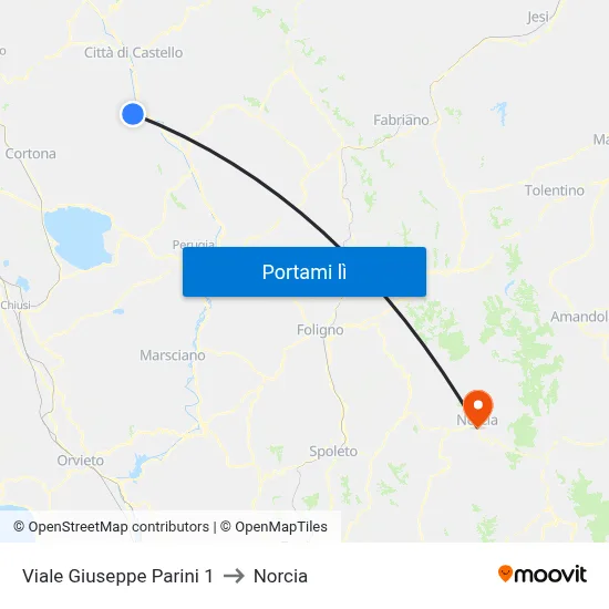 Viale Giuseppe Parini 1 to Norcia map
