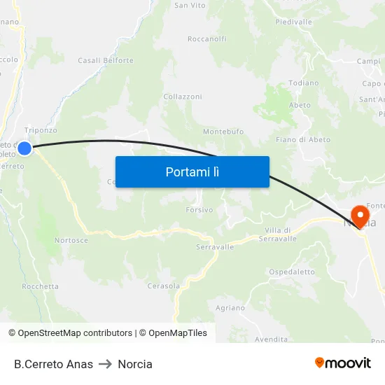 B.Cerreto Anas to Norcia map