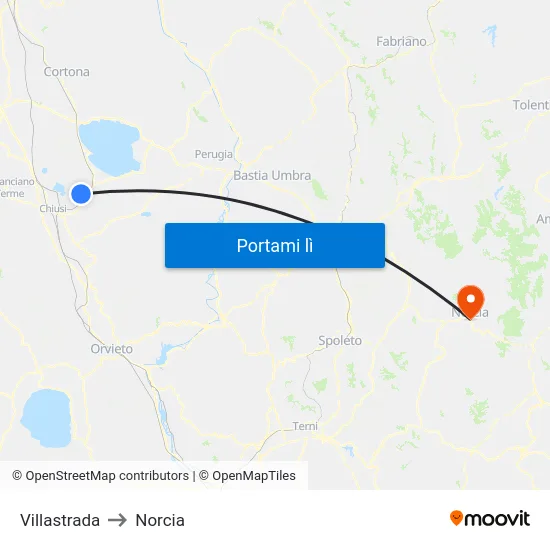 Villastrada to Norcia map