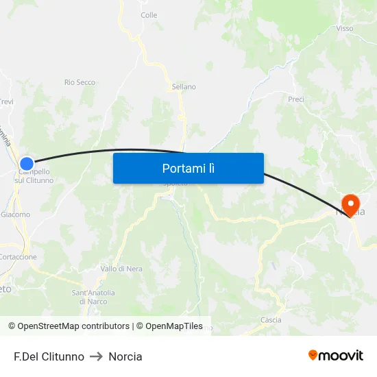 F.Del Clitunno to Norcia map