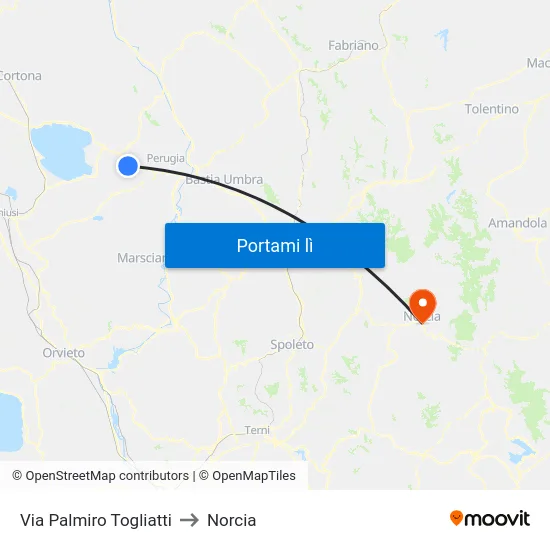 Via Palmiro Togliatti to Norcia map