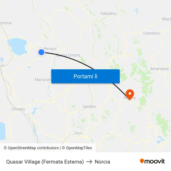 Quasar Village (Fermata Esterna) to Norcia map