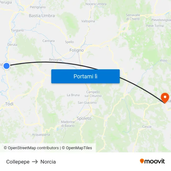 Collepepe to Norcia map