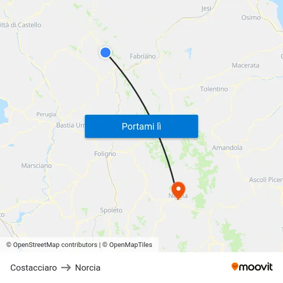 Costacciaro to Norcia map