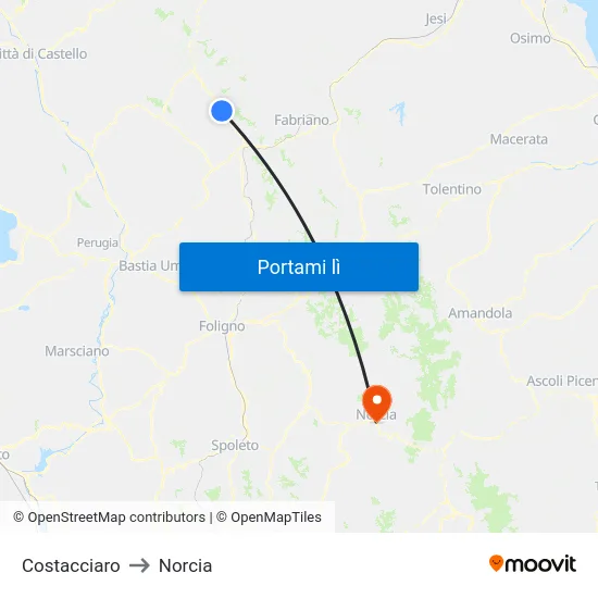 Costacciaro to Norcia map