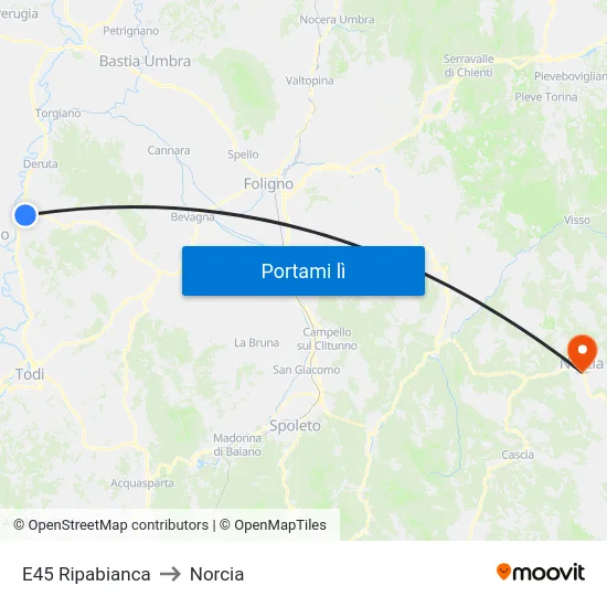 E45 Ripabianca to Norcia map