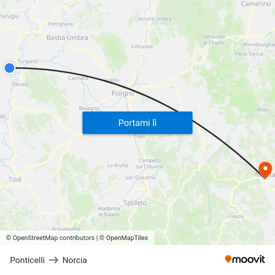 Ponticelli to Norcia map