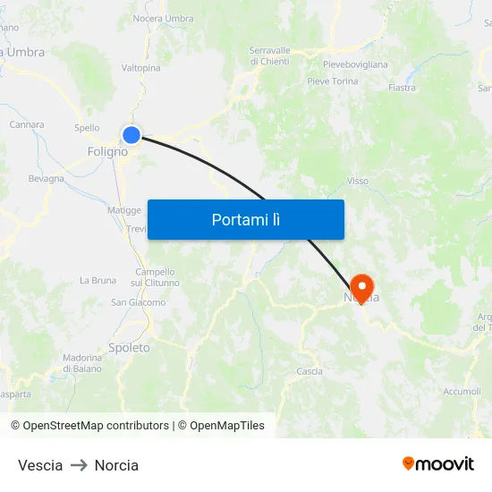 Vescia to Norcia map