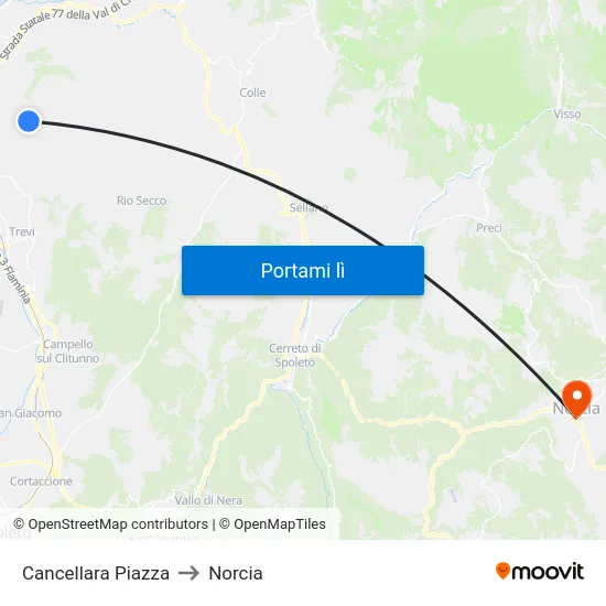 Cancellara Piazza to Norcia map