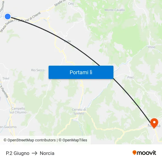 P.2 Giugno to Norcia map