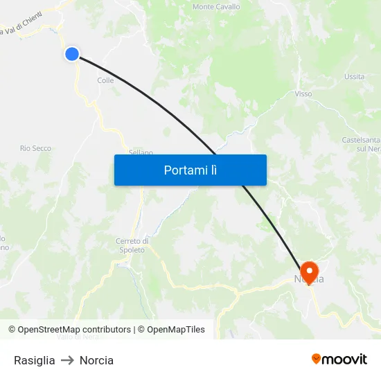 Rasiglia to Norcia map