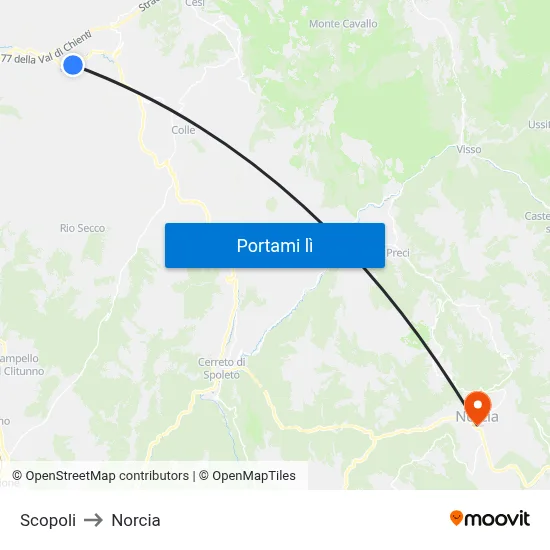 Scopoli to Norcia map