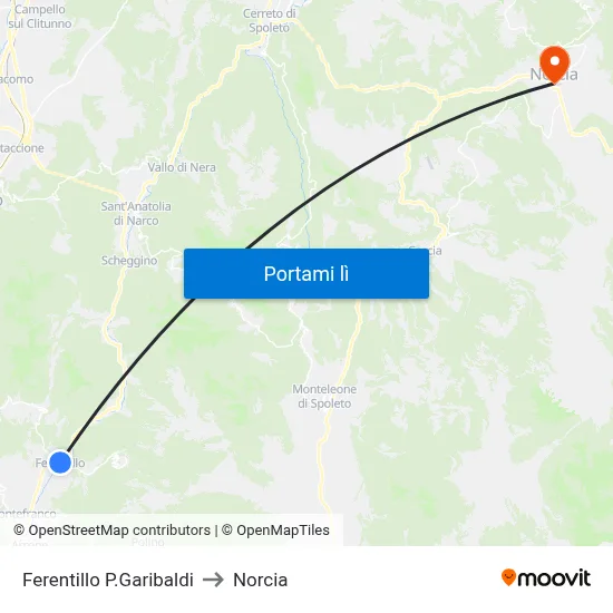 Ferentillo P.Garibaldi to Norcia map
