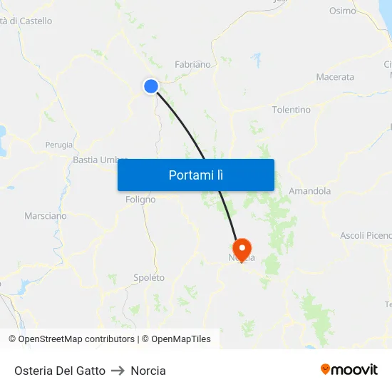 Osteria Del Gatto to Norcia map