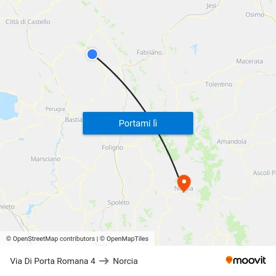 Via Di Porta Romana 4 to Norcia map