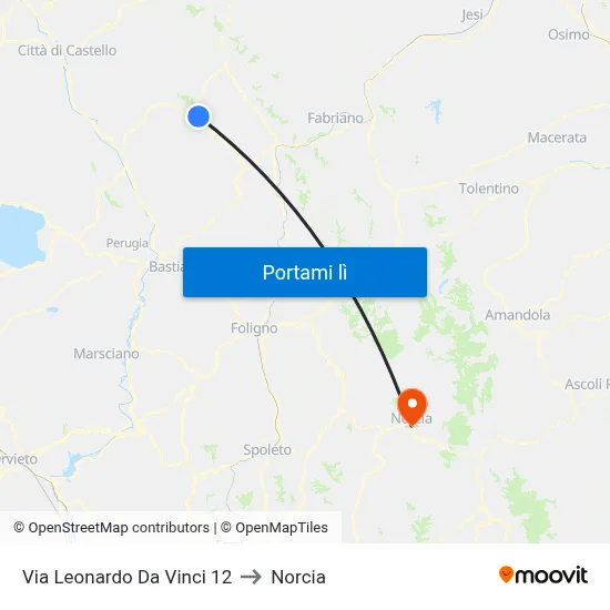 Via Leonardo Da Vinci 12 to Norcia map