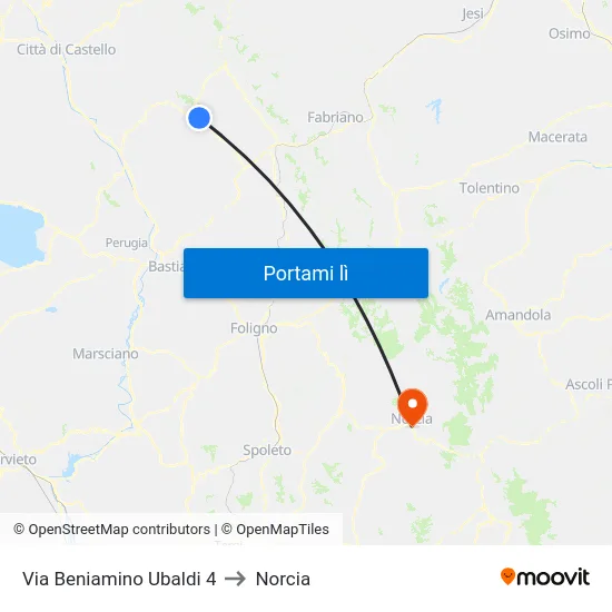 Via Beniamino Ubaldi 4 to Norcia map