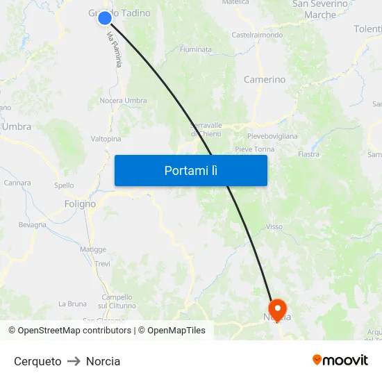 Cerqueto to Norcia map