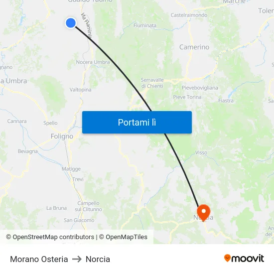 Morano Osteria to Norcia map