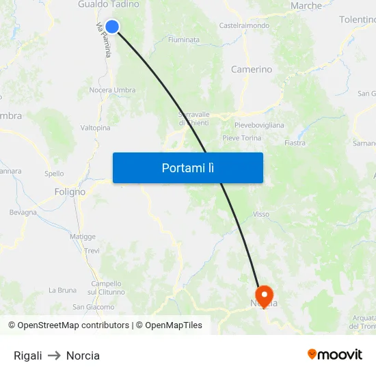 Rigali to Norcia map