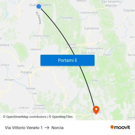 Via Vittorio Veneto 1 to Norcia map