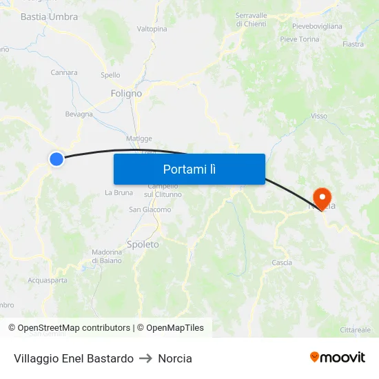 Villaggio Enel Bastardo to Norcia map