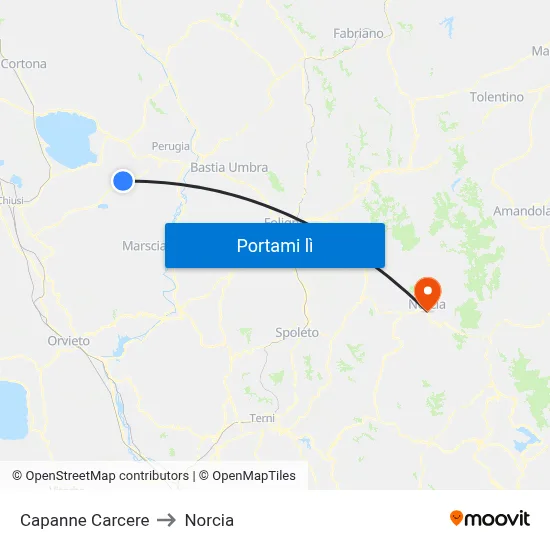 Capanne Carcere to Norcia map