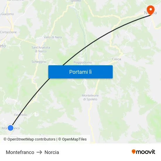 Montefranco to Norcia map