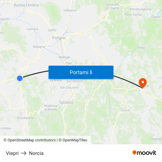 Viepri to Norcia map